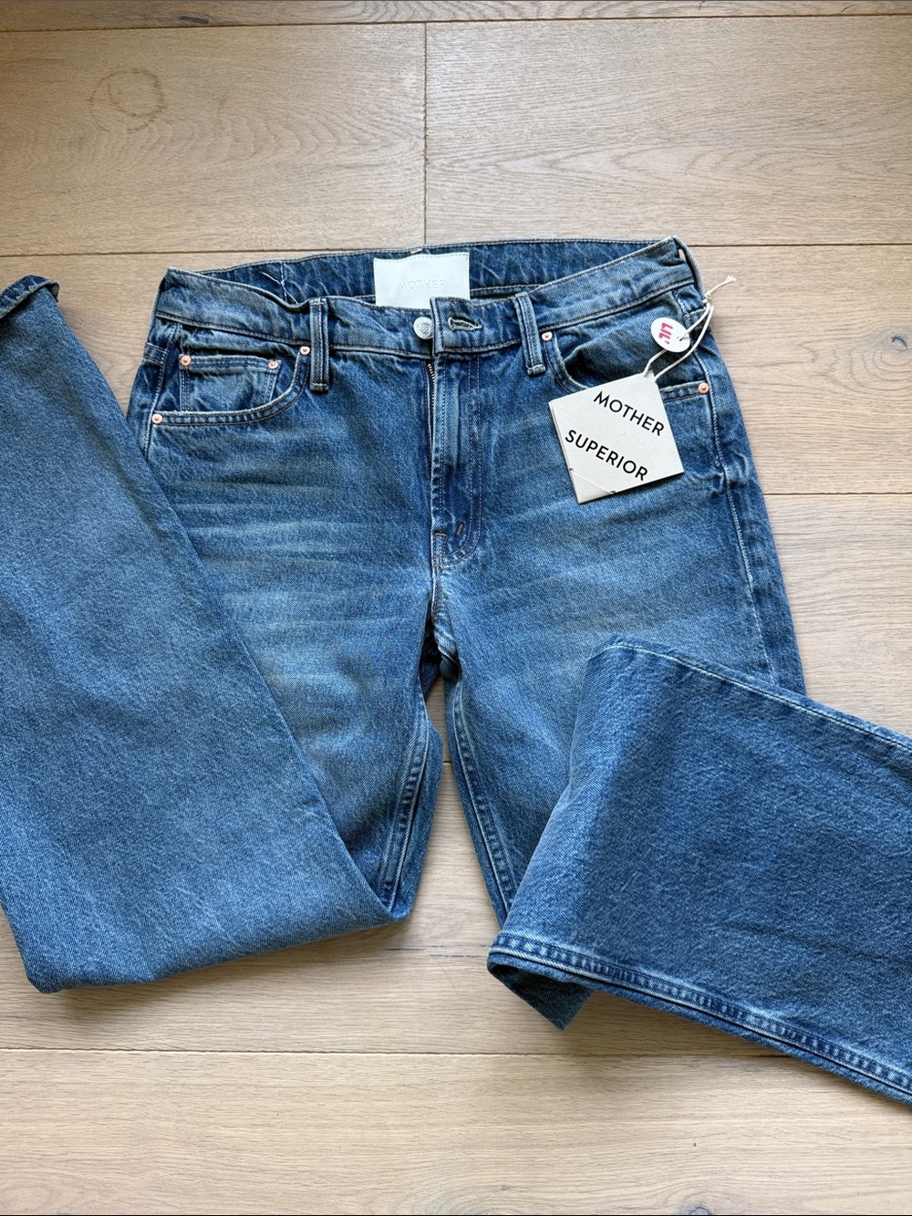 MOTHER Mid-Blue Straight-Leg Denim Jeans